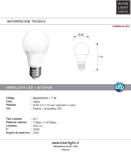 Ampolleta empavonada 7W 3000k cálida - BEAM0004