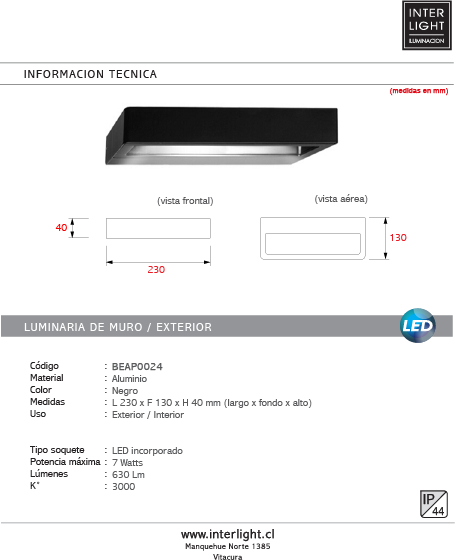 Apliqué aluminio negro 23x13 cm IP 44 7 W LED - BEAP0024