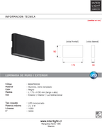 Aplique aluminio negro vidrio templado 17,5x9 cm IP54 LED 2X6W - BEAP0028