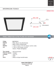 Foco embutido Negro 22,5x22,5 cm LED 18W - BEFO0041