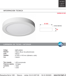 Plafón aluminio blanco Ø30 cm LED 24W - BEPL0004