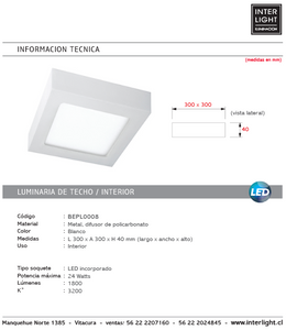 Plafón aluminio blanco 30x30 cm LED 24W - BEPL0008