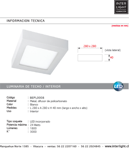 Plafón aluminio blanco 30x30 cm LED 24W - BEPL0008