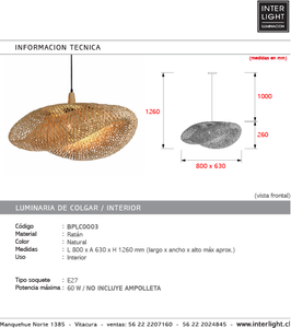 Lámpara colgante ratán natural 80 cm E27 - BPLC0003
