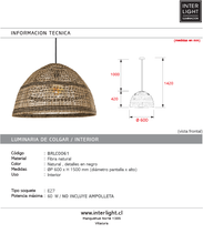 Cargar imagen en el visor de la galería, Lámpara colgante fibra natural detalles en negro 60x42 cm E27 - BRLC0061
