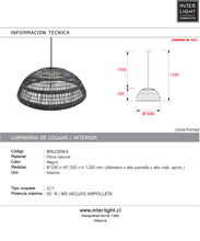 Cargar imagen en el visor de la galería, Lámpara colgante fibra natural negro 59x28 cm E27 - BRLC0063
