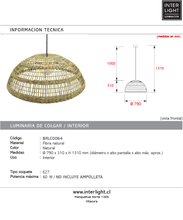 Cargar imagen en el visor de la galería, Lámpara colgante fibra natural 79x31 cm E27 - BRLC0064
