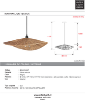 Cargar imagen en el visor de la galería, Lámpara colgante fibra natural  61x15 cm E27 - BRLC0067
