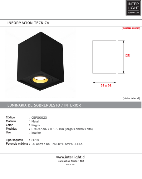 Foco sobrepuesto aluminio negro GU10 - CEFO0023