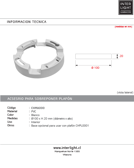 Acsesorio para sobreponer plafón - CHMA0001