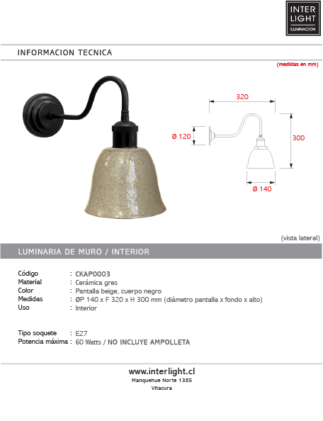 Apliqué cerámica gres beige E27 - A pedido - CKAP0003