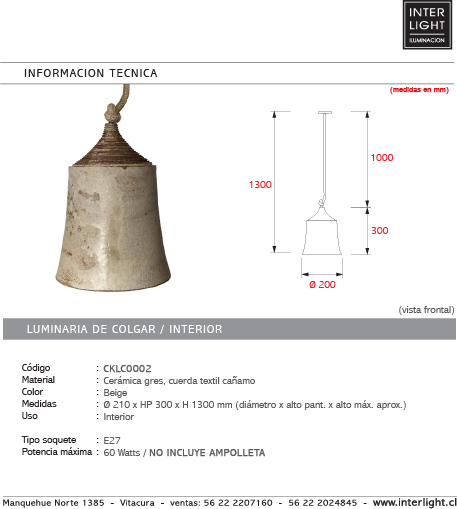 Lámpara colgante cerámica gres E27 - A pedido