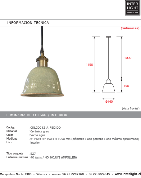 Lámpara colgante cerámica gres E27 - A pedido