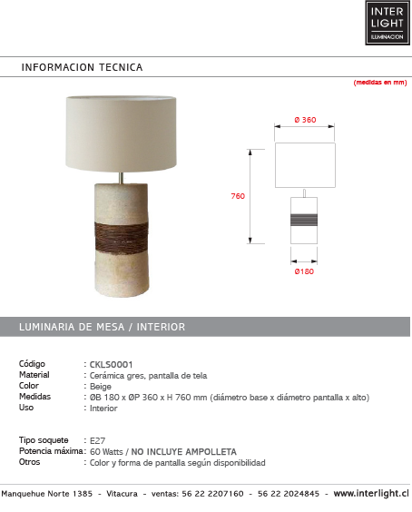 Lámpara sobremesa cerámica gres E27 - CKLS0001 A pedido