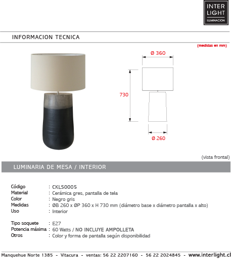 Lámpara sobremesa cerámica gres E27 - CKLS0005 A pedido