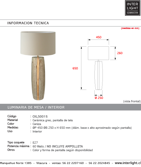 Lámpara sobremesa cerámica gres E27 - CKLS0015 A pedido