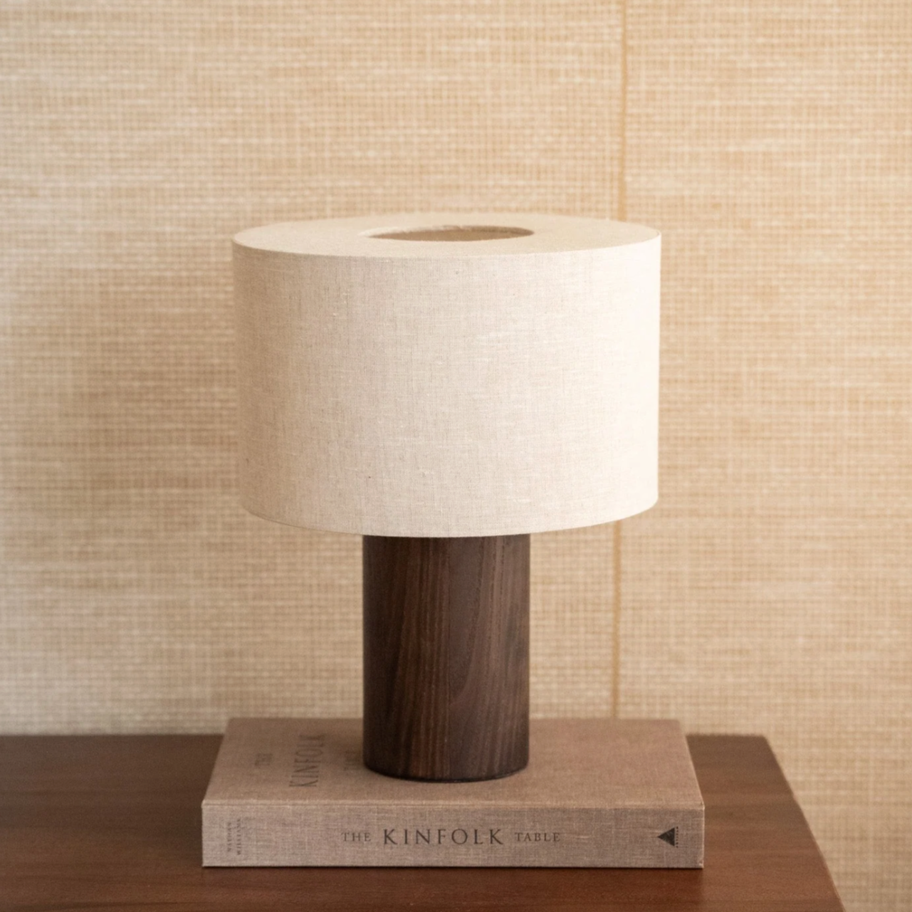 Lámpara de mesa lino natural, madera café Ø25 cm E27 - LULS0207
