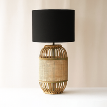 Cargar imagen en el visor de la galería, Lámpara sobremesa ratán pantalla tela  Ø 23x62 cm E27 - LLLS0213
