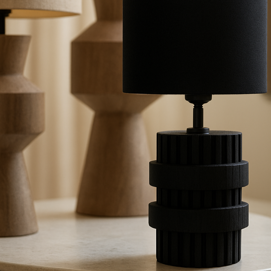 Lampara de mesa Ø15x30 cm madera negro mate E27 - LLLS0323