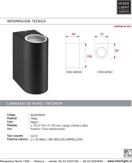 Apliqué negro bidireccional interior/exterior 2 luces GU10 - DLAP0004