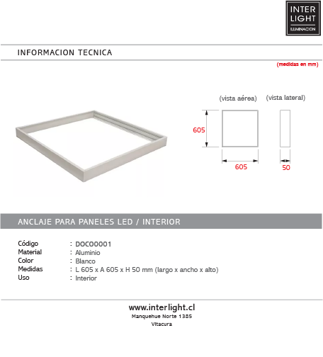 Set de anclaje para paneles LED 60.5x60.5 cm - DOCO0001