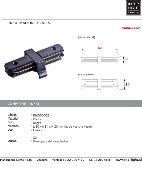 Unión lineal para riel monofásico negro - DWCO0002
