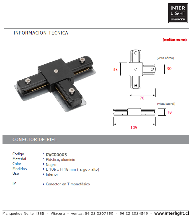 Unión tipo T para riel monofásico negro - DWCO0005