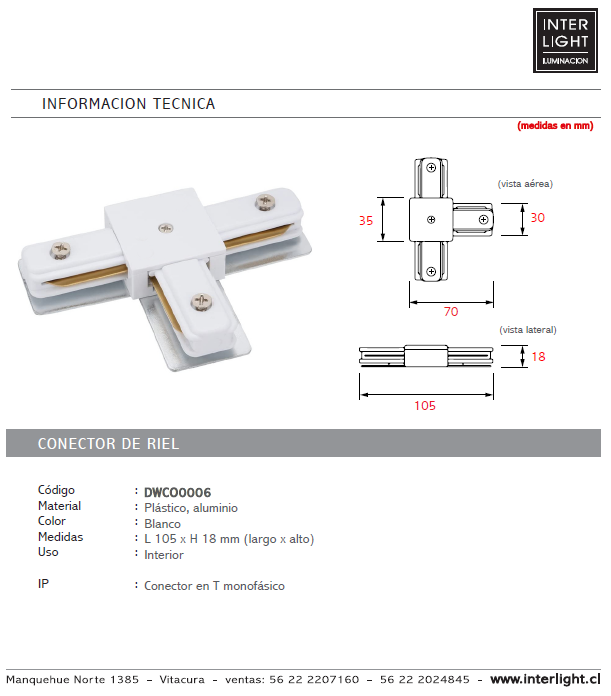 Unión tipo T para riel monofásico blanco - DWCO0006
