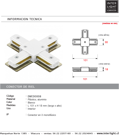 Unión tipo X para riel monofásico blanco - DWCO0008
