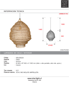 Lámpara colgante bronce metal Ø46x46 cm E27 - EDLC0020