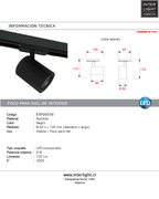 Foco para riel negro LED 8W - EVFO0036