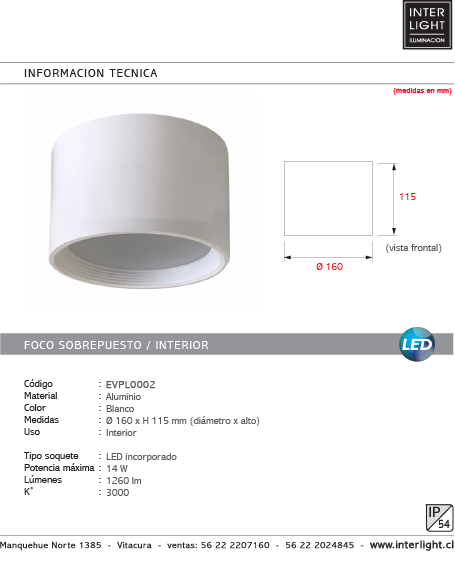 Plafón blanco dimeable LED 14W - EVPL0002