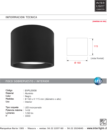 Plafón negro dimeable LED 14W - EVPL0008
