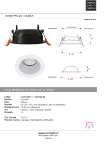 Foco retraído blanco Ø10,5 cm GU10 - EVTA0001 + EVFO0040