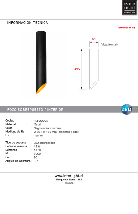 Foco sobrepuesto negro interior dorado LED 13W - FLFO0002