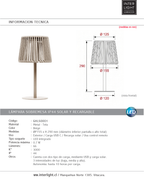 Lámpara sobremesa  IP44 solar y recargable 0.7w 29x15cm - GHLS0001