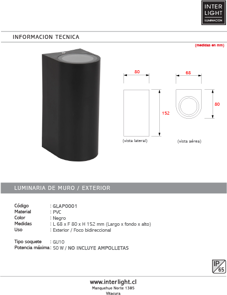 Foco negro bidireccional pvc 6,8x8x15,2 cm 2 luces GU10 - GLAP0001