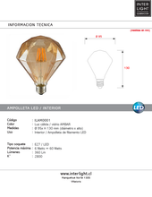 Cargar imagen en el visor de la galería, Ampolleta vintage ámbar LED E27 6W 220V- ILAM0001
