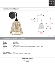 Cargar imagen en el visor de la galería, Aplique metal negro ratán natural Ø20 cm E27 - ILAP0007
