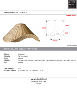 Lámpara colgante PVC natural Ø60 cm E27 - ILLC0003