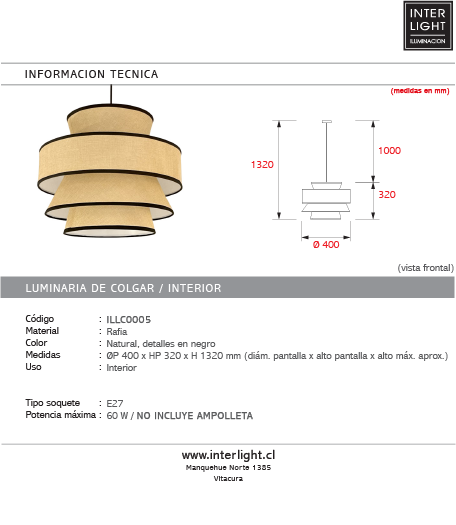 Lámpara colgante rafia natural Ø40 cm E27 - ILLC0005