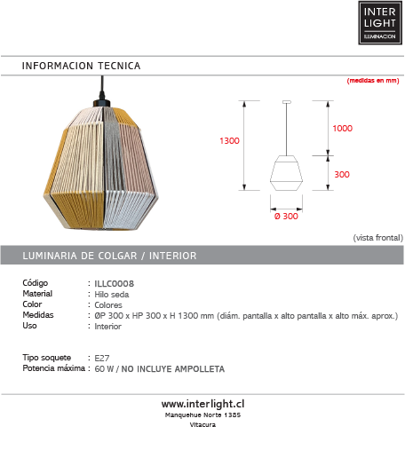 Lámpara colgante hilo seda Ø30 cm E27 - ILLC0008