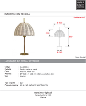 Cargar imagen en el visor de la galería, Lámpara de mesa ratán madera metal Ø32x55 cm E27 - ILLS0004
