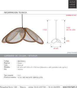 Lámpara colgante ratán natural Ø54,5 cm E27 - IXLC0063