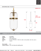 Lámpara colgante metal oro transparente  Ø13x30 cm E27 - IXLC0086