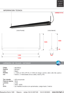 Lámpara colgante lineal negro largo 120 cm LED 30W - JGLC0022