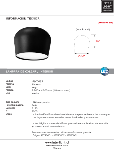 Lámpara colgante aluminio negro LED 24W - JGLC0028