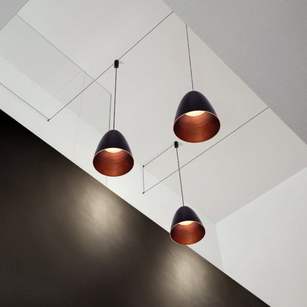 Lámpara colgante hierro negro interior cobre Ø14 cm 12W LED- JGLC0041