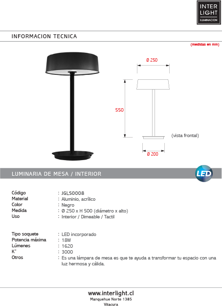 Lámpara sobremesa aluminio dorado negro Ø25x50 cm  18 W LED - JGLS0008