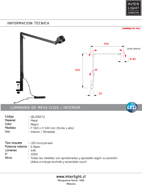 Lámpara de mesa click metal negro 6W LED - JGLS0012